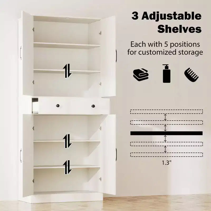 Armoire de cuisine haute de 72 po, style ferme moderne, avec 4 portes coulissantes, brun/blanc/noir