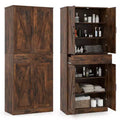 Costway 72 Tall Kitchen Pantry Modern Farmhouse Cupboard Cabinet with 4 Barn Doors Brown/White/Black
