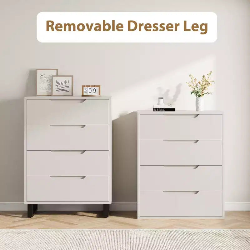 Commode 4 tiroirs pour chambre, commode verticale de 105 cm, armoire verticale autoportante avec rangement, commode de rangement en bois