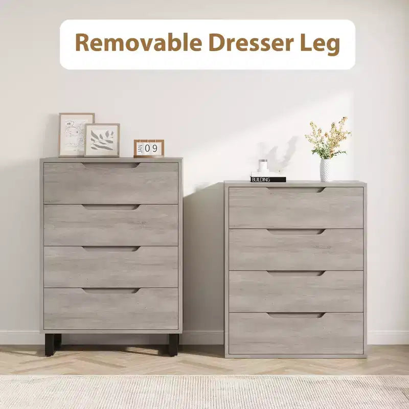 Commode 4 tiroirs pour chambre, commode verticale de 105 cm, armoire verticale autoportante avec rangement, commode de rangement en bois
