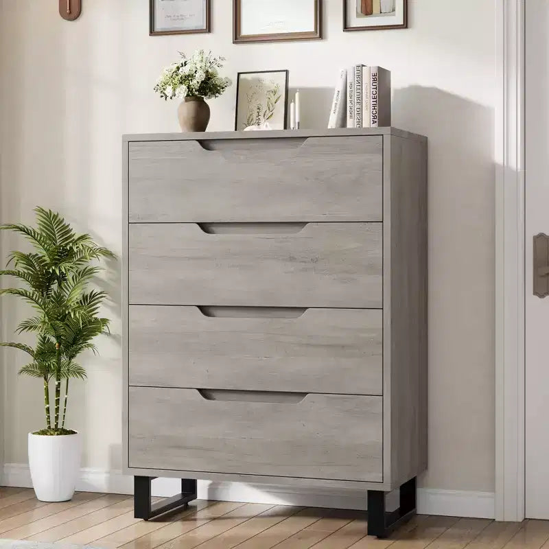 4 Dresser for Bedroom, 41.5 Tall Dresser, Freestanding Vertical Drawer Cabinet with Storage, Wooden Closet Storage Chest
