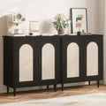 TROPOW Buffet Kitchen Storage Cabinet with Rattan, Solid Wood Feet for Living Room, Hallway, Entryway
