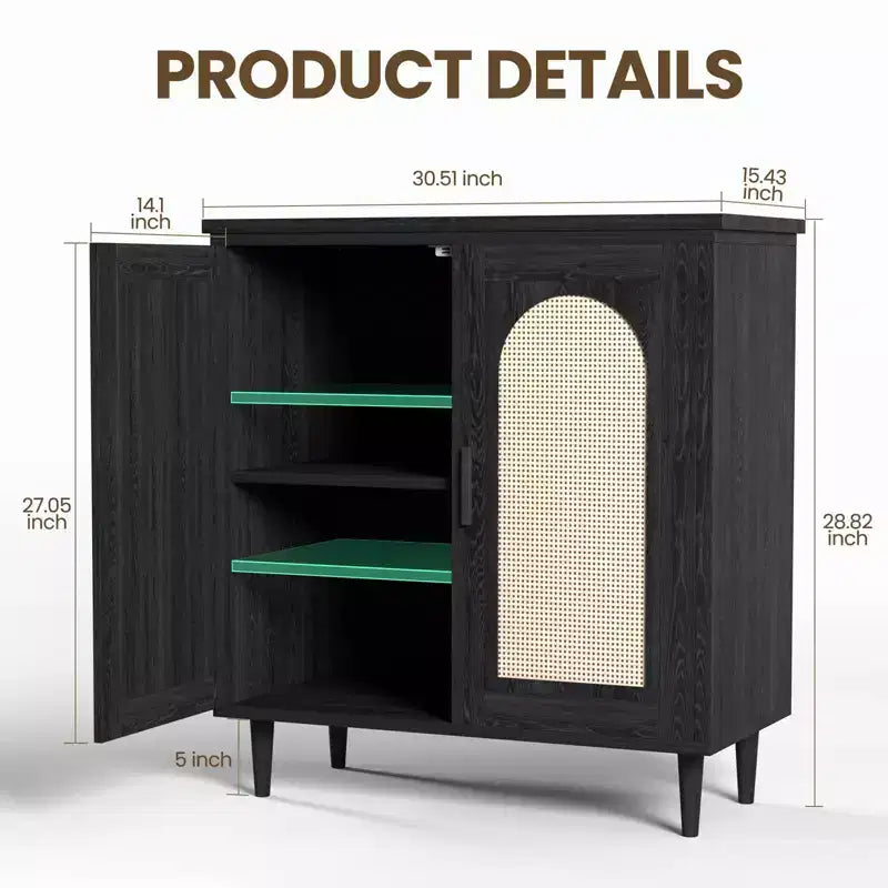 Buffet de cuisine avec rangement en rotin, pieds en bois massif pour salon, couloir, entrée
