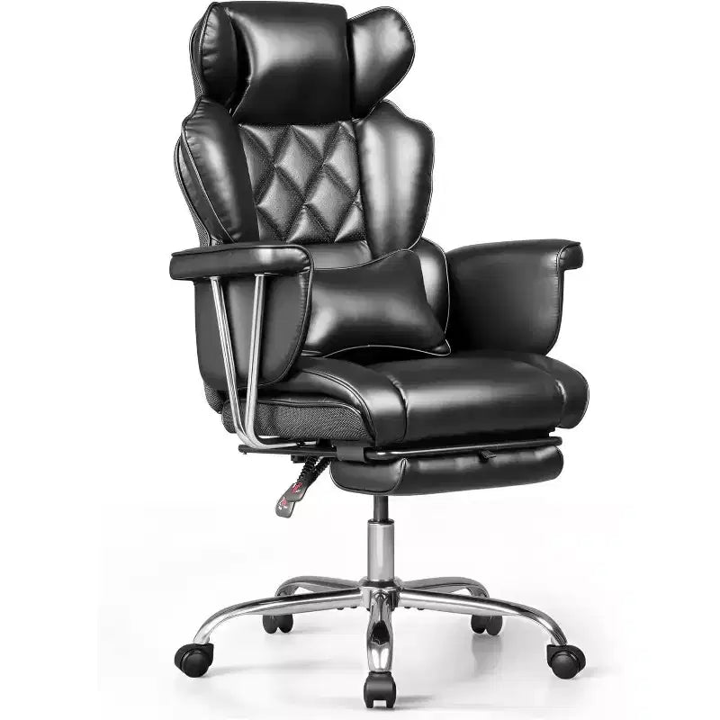 Executive Ergonomic Leather Office Chair with Footrest, Big and Tall Reclining Desk Chair with Lumbar Support, Heavy Duty SGS Class 4 Gas Lift