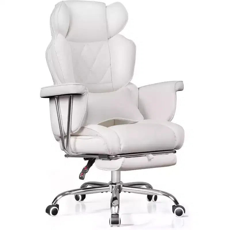 Chaise de bureau ergonomique en cuir avec repose-pieds, grande chaise de bureau inclinable avec soutien lombaire, vérin à gaz robuste SGS de classe 4