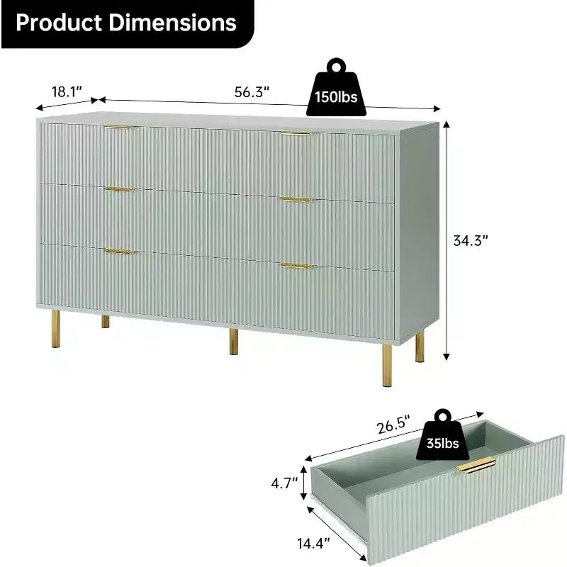 Commode 6 tiroirs pour chambre à coucher, avec poignées métalliques