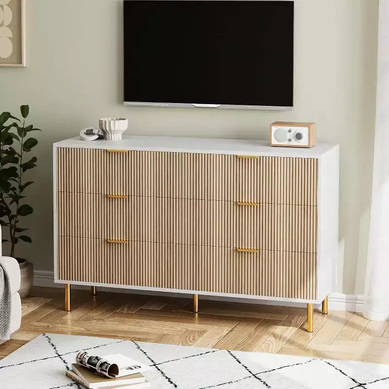 Commode 6 tiroirs pour chambre à coucher, avec poignées métalliques