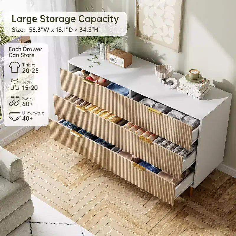 Commode 6 tiroirs pour chambre à coucher, avec poignées métalliques