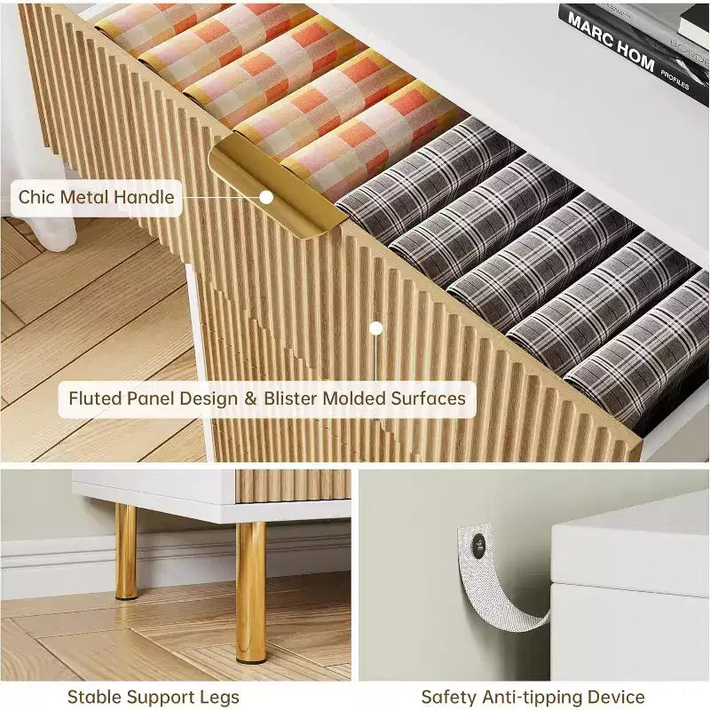 Commode 6 tiroirs pour chambre à coucher, avec poignées métalliques