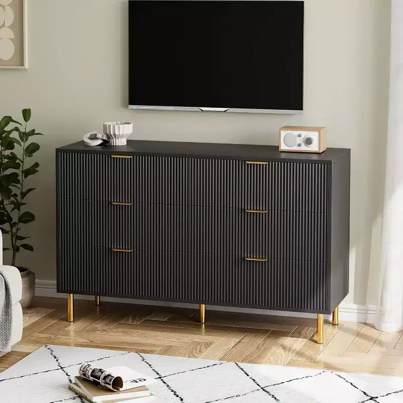 Commode 6 tiroirs pour chambre à coucher, avec poignées métalliques