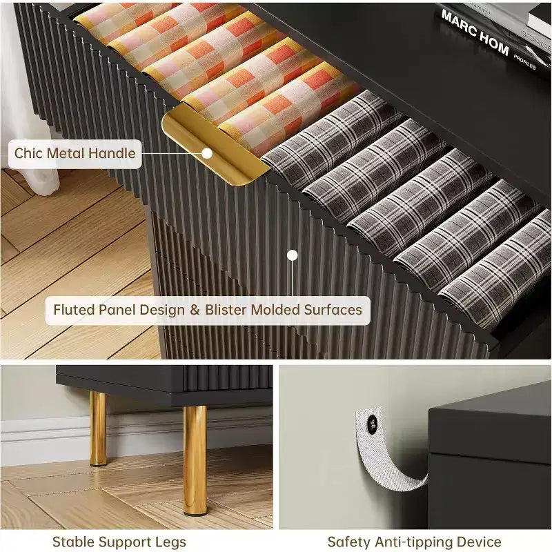 Commode 6 tiroirs pour chambre à coucher, avec poignées métalliques