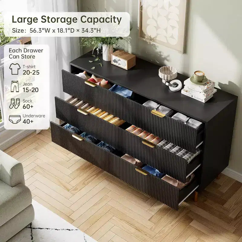 Commode 6 tiroirs pour chambre à coucher, avec poignées métalliques
