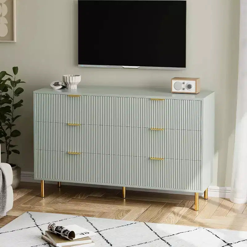 Commode 6 tiroirs pour chambre à coucher, avec poignées métalliques