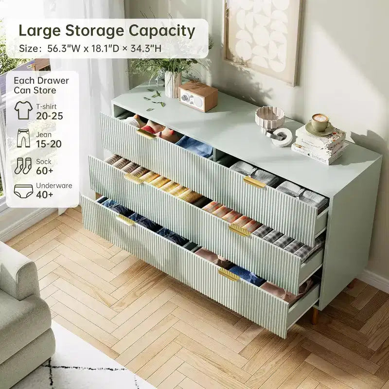 Commode 6 tiroirs pour chambre à coucher, avec poignées métalliques