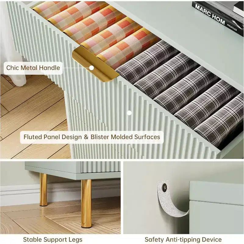 Commode 6 tiroirs pour chambre à coucher, avec poignées métalliques