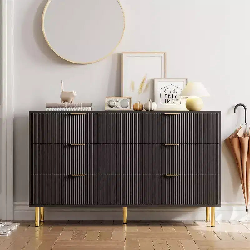 Zstar 6 Drawer Dresser for Bedroom, with Metal Handles