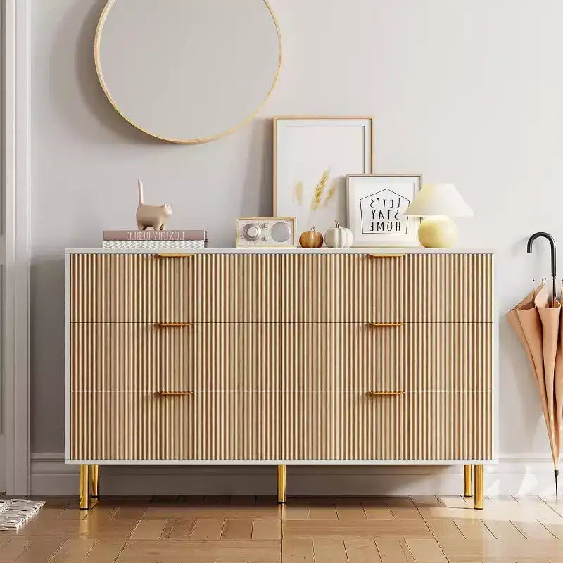Commode 6 tiroirs pour chambre à coucher, avec poignées métalliques