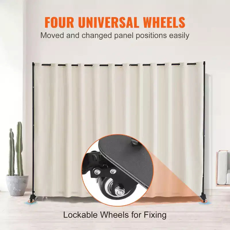 Paravent, Cloison de séparation portative sur roulettes avec rideau, Paravent autoportant pour bureau, Beige