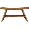 HomeRoots 35 Teak Rectangular Shower Outdoor Bench With Shelf In Natural Finish