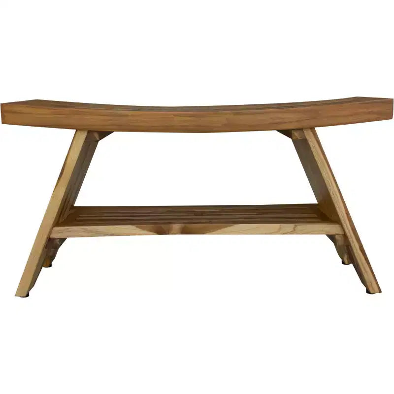 HomeRoots 35 Teak Rectangular Shower Outdoor Bench With Shelf In Natural Finish