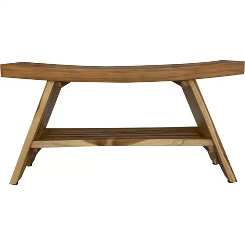 HomeRoots 35 Teak Rectangular Shower Outdoor Bench With Shelf In Natural Finish