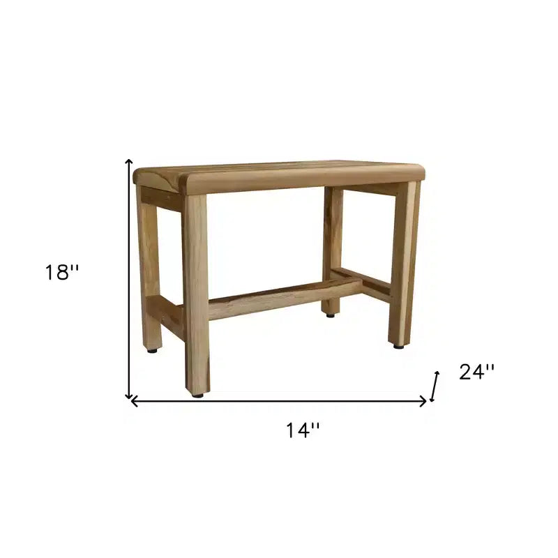 Banc de douche d'extérieur compact rectangulaire en teck avec étagère, finition naturelle