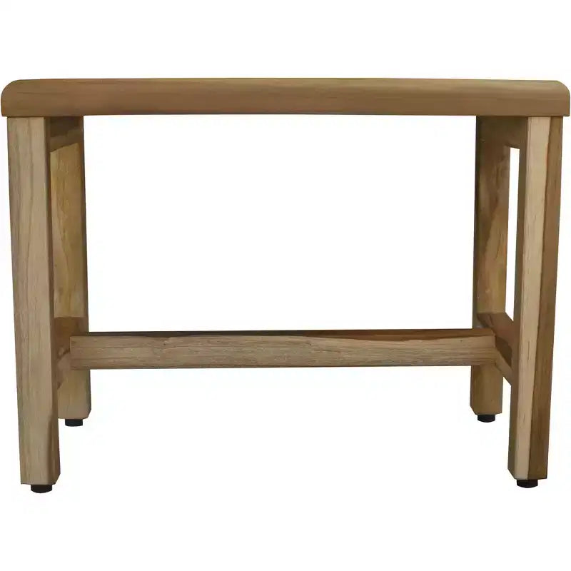 Banc de douche d'extérieur compact rectangulaire en teck avec étagère, finition naturelle