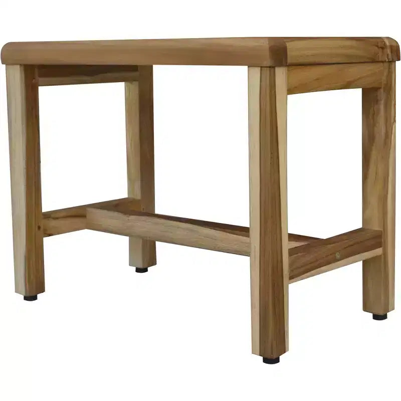 Banc de douche d'extérieur compact rectangulaire en teck avec étagère, finition naturelle