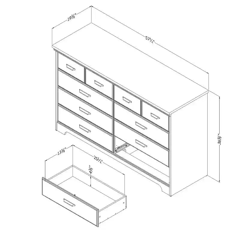 Commode horizontale en aggloméré de 5,25 po H avec 8 tiroirs au fini brun