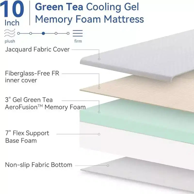 Matelas de VR – Matelas en mousse à mémoire de forme 8/10 pouces, matelas rafraîchissant au thé vert/gel de fermeté moyenne dans une boîte pour camping-cars, matelas anti-stress