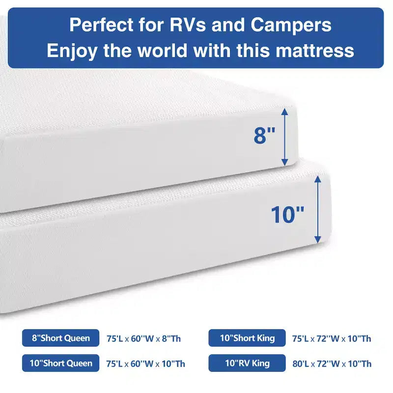 Matelas de VR – Matelas en mousse à mémoire de forme 8/10 pouces, matelas rafraîchissant au thé vert/gel de fermeté moyenne dans une boîte pour camping-cars, matelas anti-stress