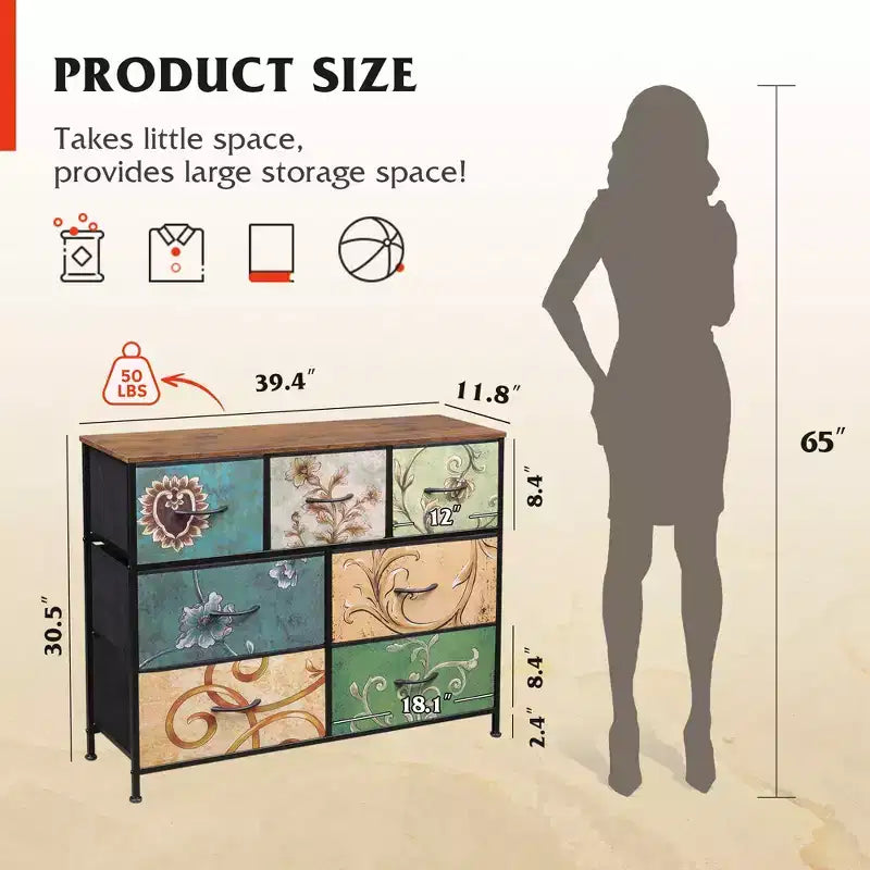 Meuble TV console multimédia à 7 tiroirs pour chambre, salon, entrée, cadre en acier et plateau en bois, compatible TV 45 pouces