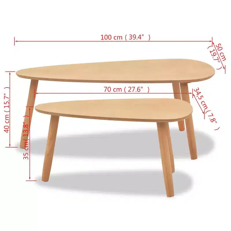Ensemble de 2 tables basses Marron Pin massif, MDF Ensemble de deux pièces