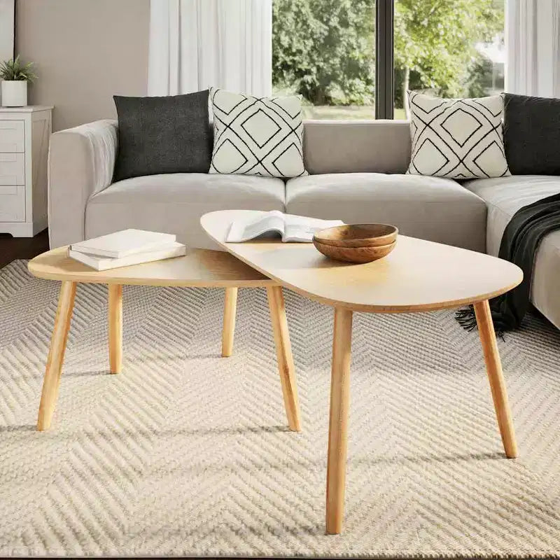 Ensemble de 2 tables basses Marron Pin massif, MDF Ensemble de deux pièces