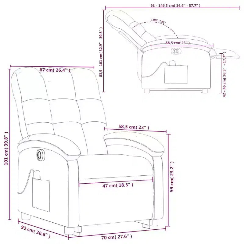 Fauteuil inclinable de massage électrique avec fonction releveur, massage par vibration, dossier/repose-pieds auto-ajustable, tissu vert foncé, poche latérale