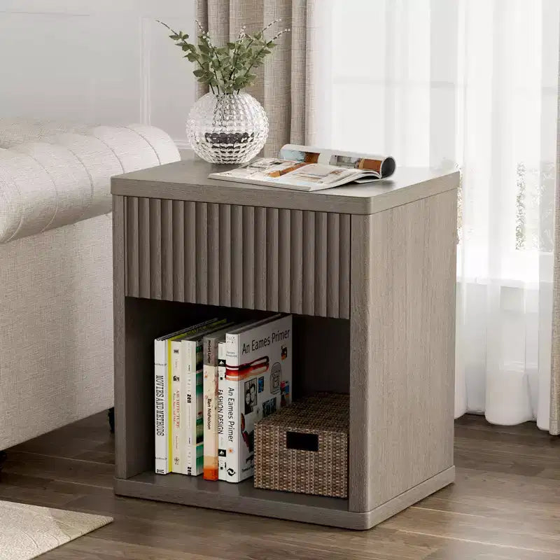 Dyonery Fluted Nightstand,Large Bedside Table for Bedroom,Modern Night Stand with Drawer Storage,Mid Century Wood End Table for Sofa