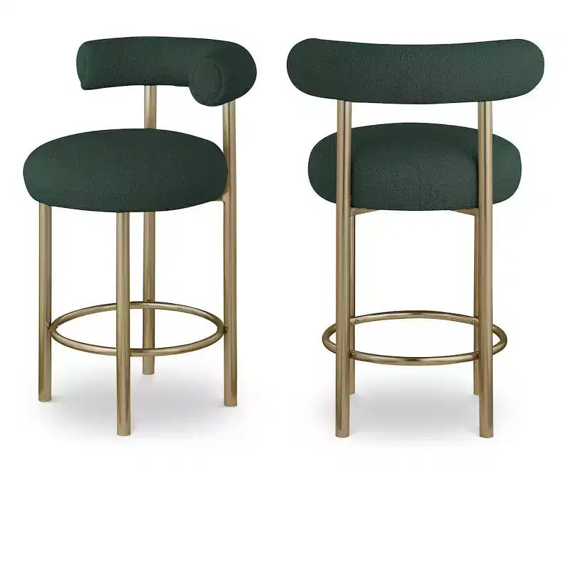 Meridian Furniture,Bordeaux Green Boucle Fabric Stool, Set of 2