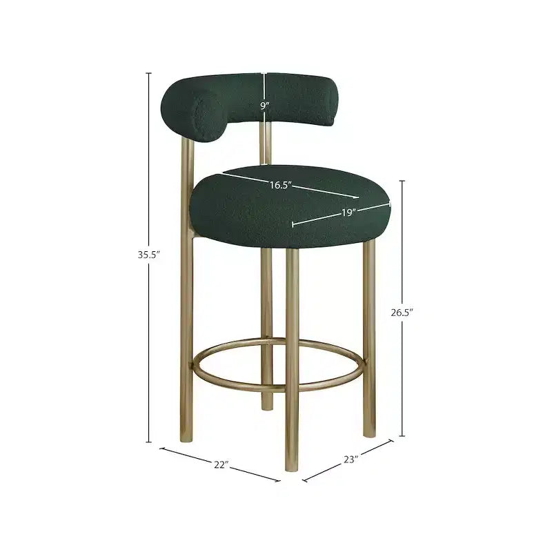 Tabouret en tissu bouclé vert bordeaux, lot de 2