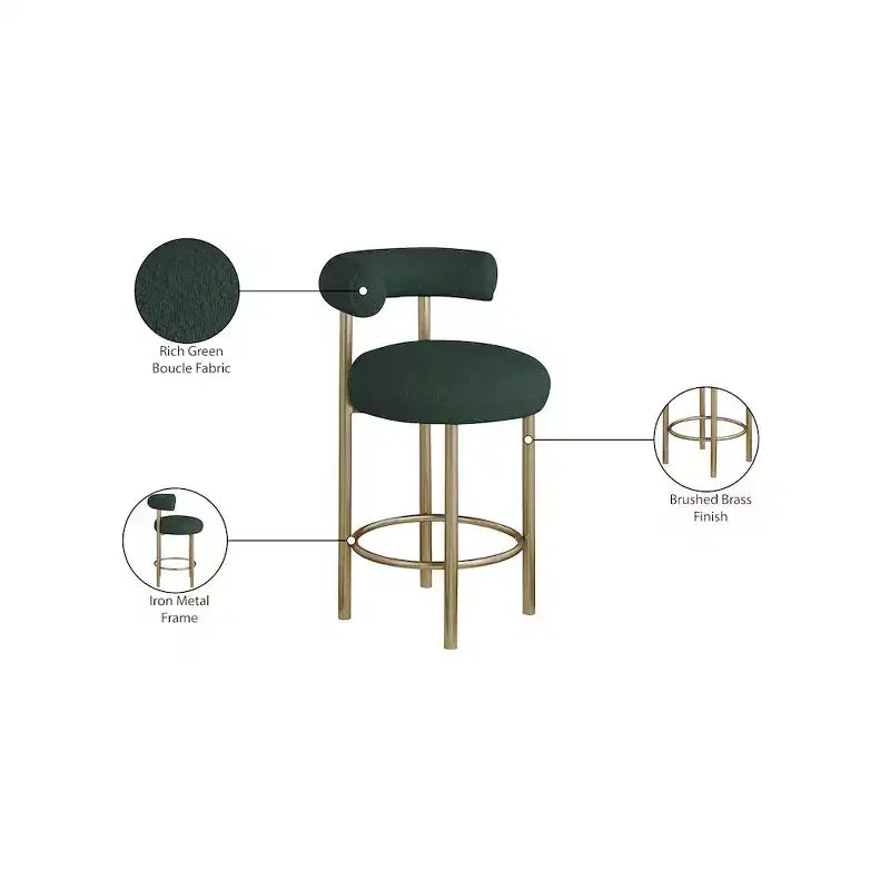 Tabouret en tissu bouclé vert bordeaux, lot de 2