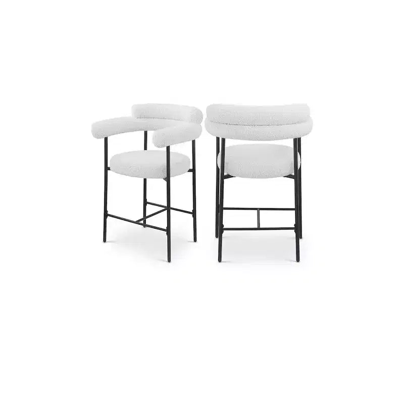 Meridian Furniture,Blake Cream Boucle Fabric Counter Stool, Set of 2
