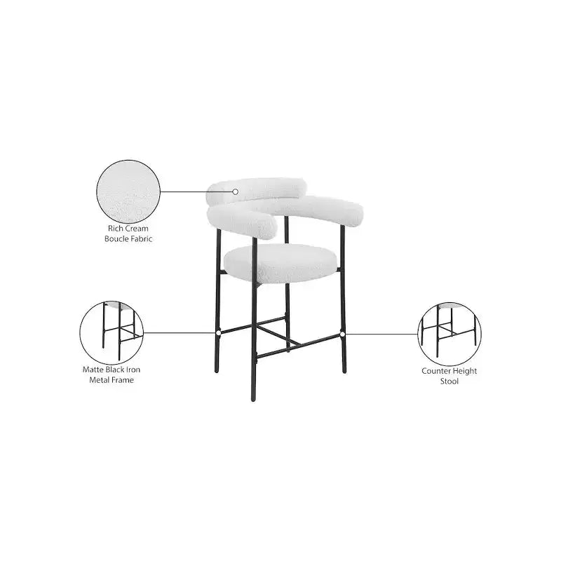 Tabouret de comptoir Blake en tissu bouclette crème, lot de 2