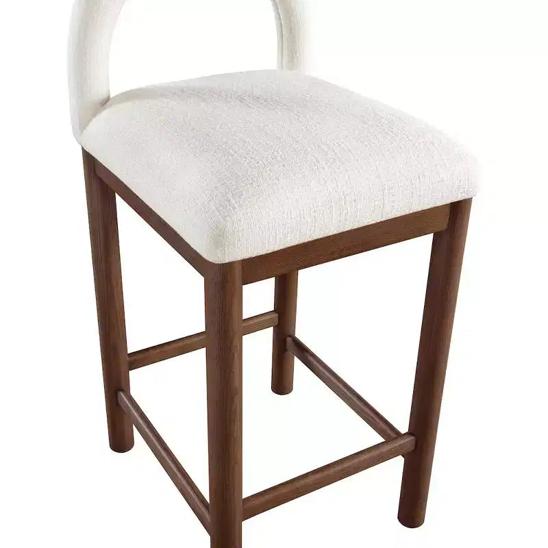Tabouret de comptoir en tissu texturé lin crème Conrad