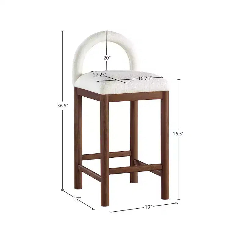 Tabouret de comptoir en tissu texturé lin crème Conrad