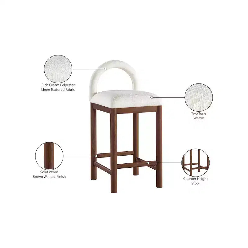 Tabouret de comptoir en tissu texturé lin crème Conrad
