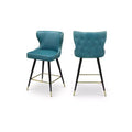 Meridian Furniture,Hendrix Blue Vegan Leather Counter/Bar Stool, Set of 2