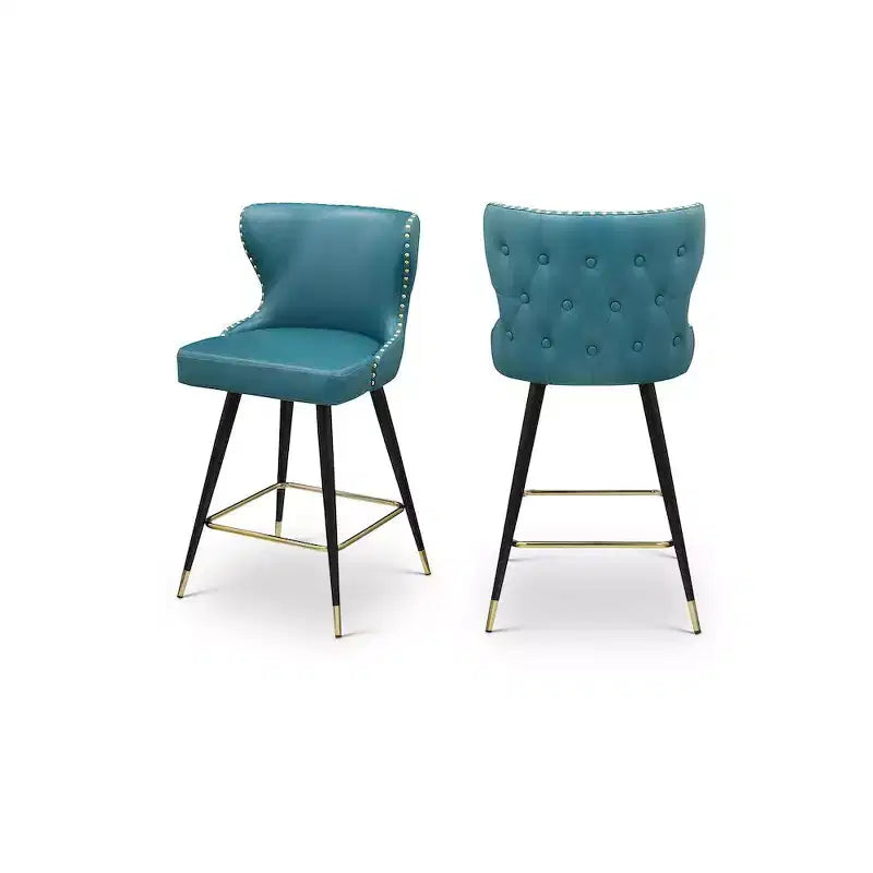 Meridian Furniture,Hendrix Blue Vegan Leather Counter/Bar Stool, Set of 2