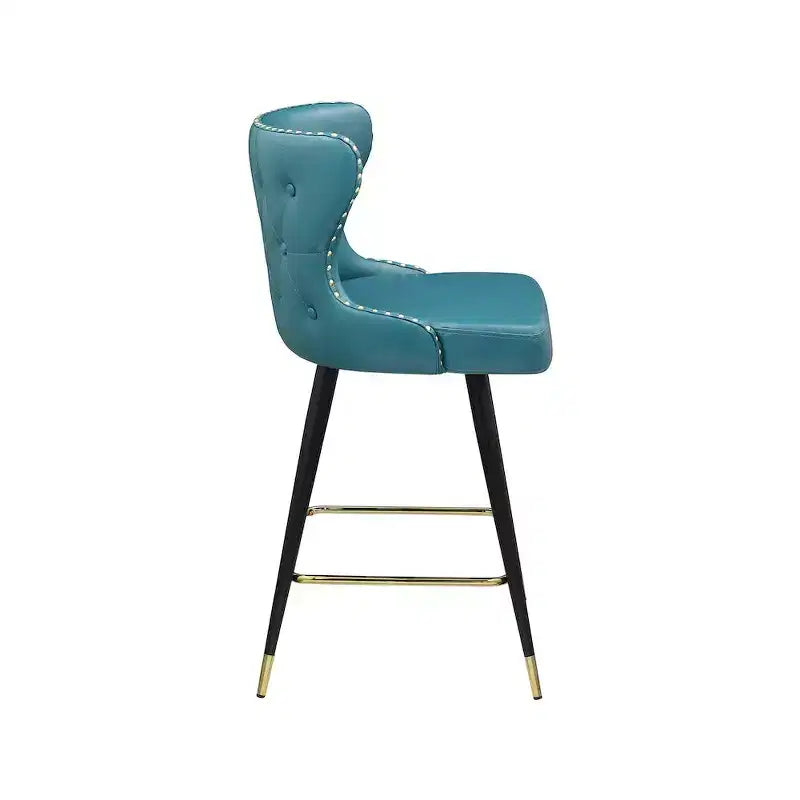 Tabouret de comptoir/bar Hendrix bleu en similicuir, lot de 2