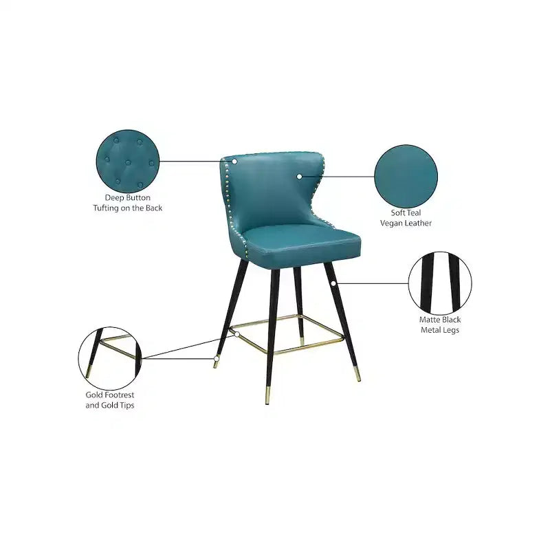 Tabouret de comptoir/bar Hendrix bleu en similicuir, lot de 2