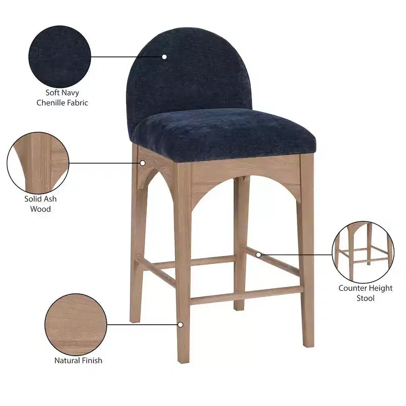 Tabouret en Tissu Chenille Bleu Marine Waldorf