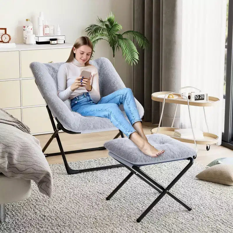 Fauteuil soucoupe, siège moelleux et confortable avec base antidérapante, fauteuil de salon pliable XL pour adolescents et adultes, fauteuil d'appoint pour chambre à coucher ou dortoir